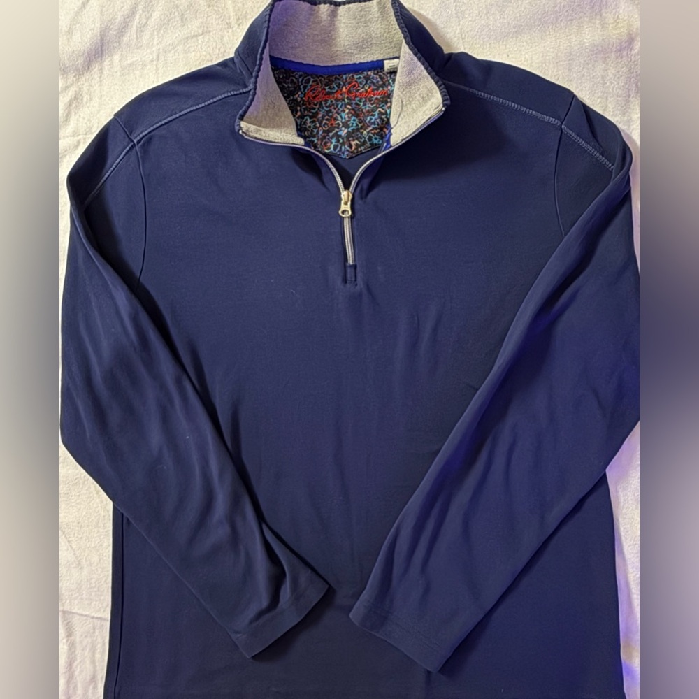 Robert Graham Navy and Gray Quarter-Zip Pullover